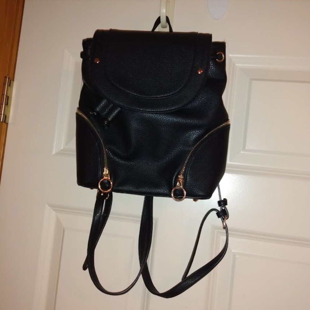 Be Cool: backpack, 2 zip front pocket very roomy also snap inner pocket.